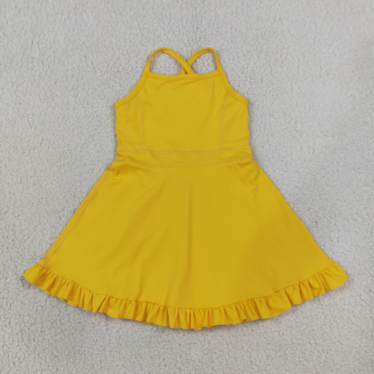 NEW RTS NO MOQ yoga fabric cotton S0781 Baby Girls Yellow Knit Knee Length Active Wear Dresses Casual Wear