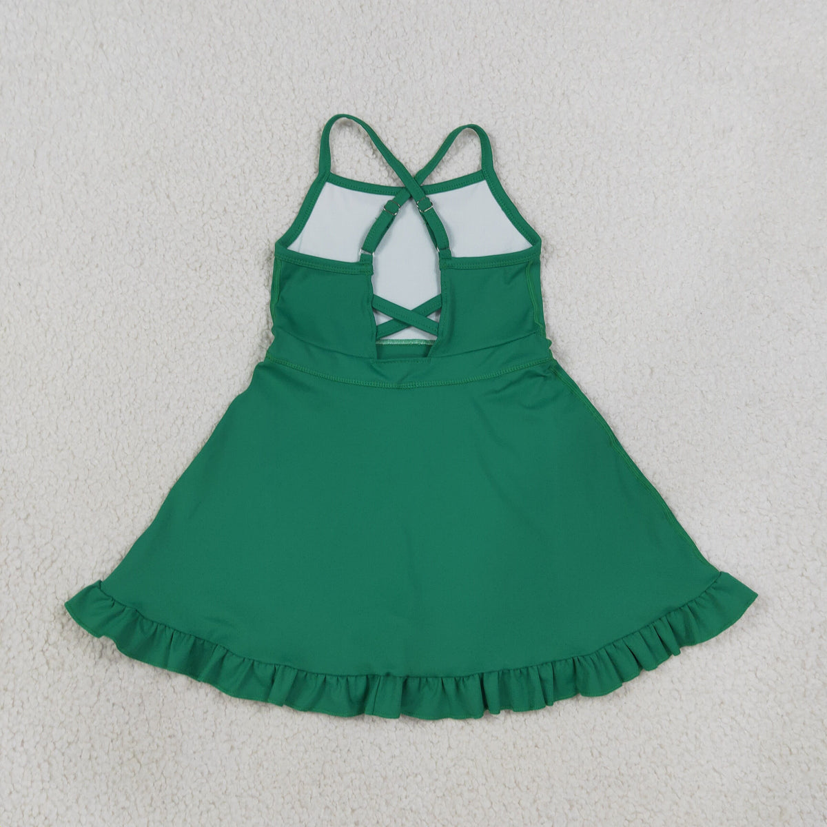 NEW RTS NO MOQ yoga fabric cotton S0782 Baby Girls Green Knit Knee Length Active Wear Dresses Casual Wear