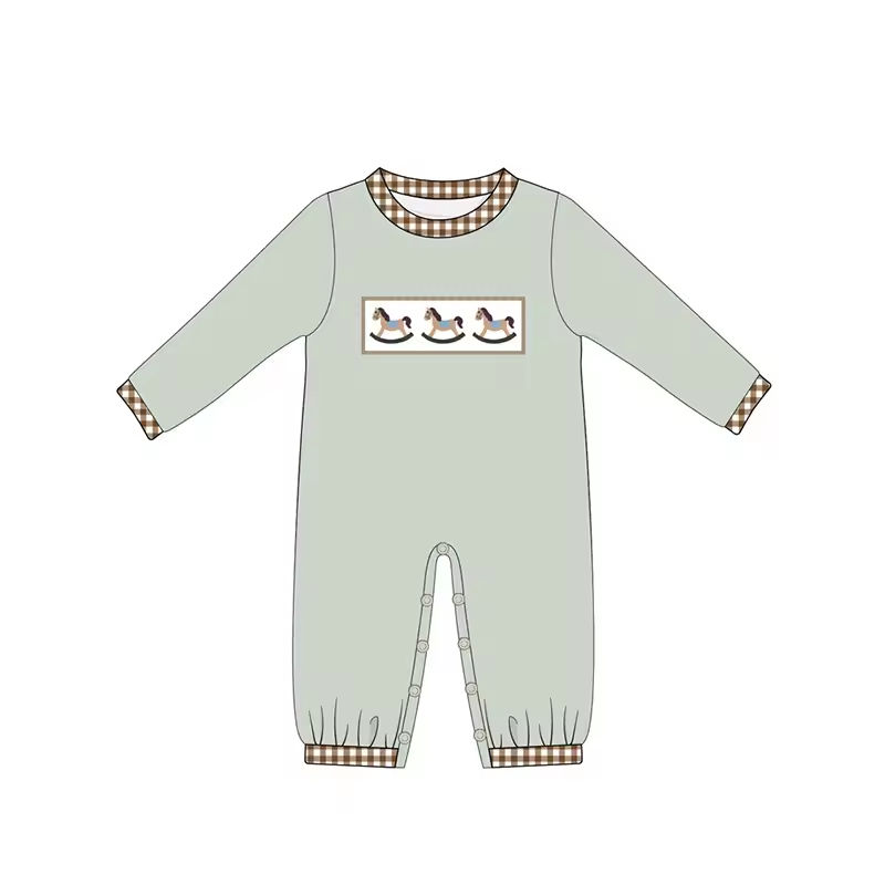 Custom moq 3 eta 6-8 weeks  Long Sleeve Brown Plaid Collar Light Army Green Bodysuit