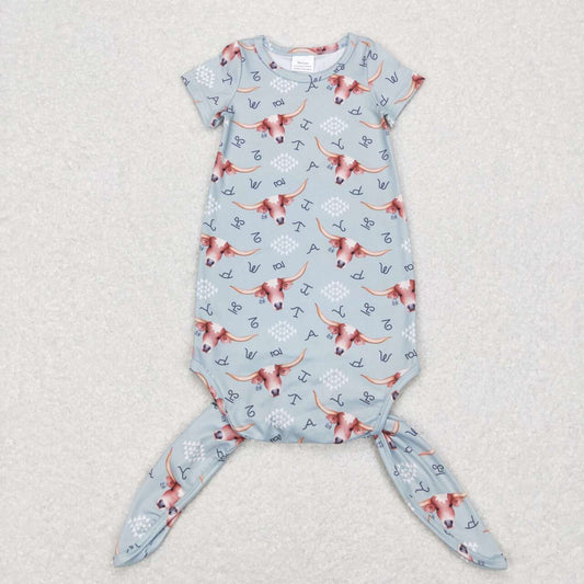 NB0029 Alpine cow head geometric blue short-sleeved nightgown