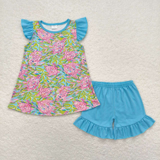 RTS GT0566 Turtle Seagrass Blue Fly Sleeve Top