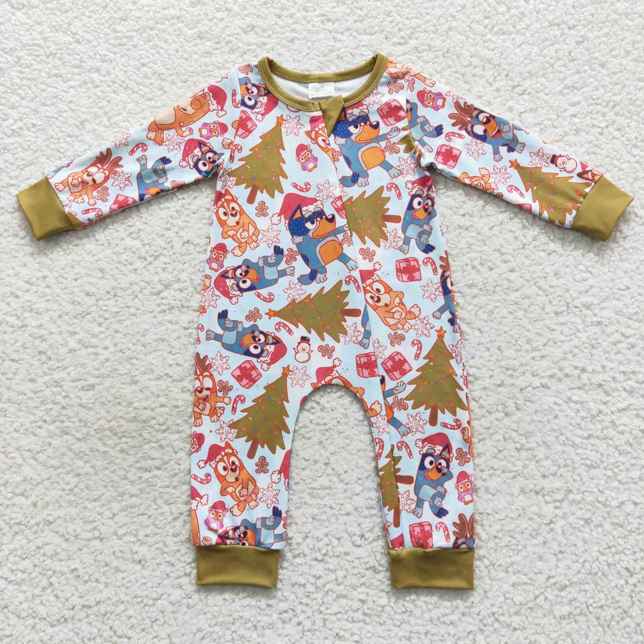 RTS NO MOQ（In Stock）LR0513 Boys Christmas dog Green Long Sleeve Onesie