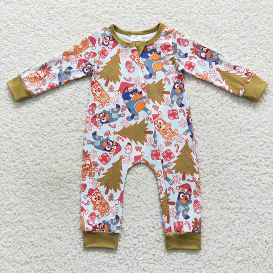 RTS NO MOQ（In Stock）LR0513 Boys Christmas dog Green Long Sleeve Onesie