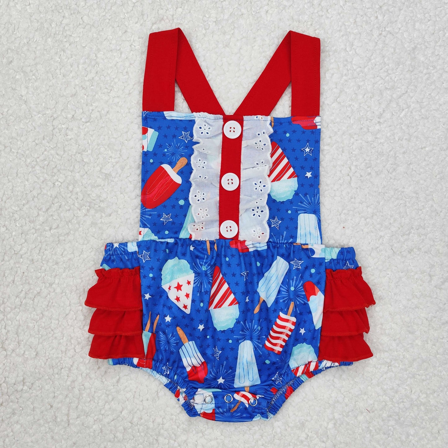 RTS NO MOQ SR0015 Girls' National Day Ice Cream Bodysuit with Straps