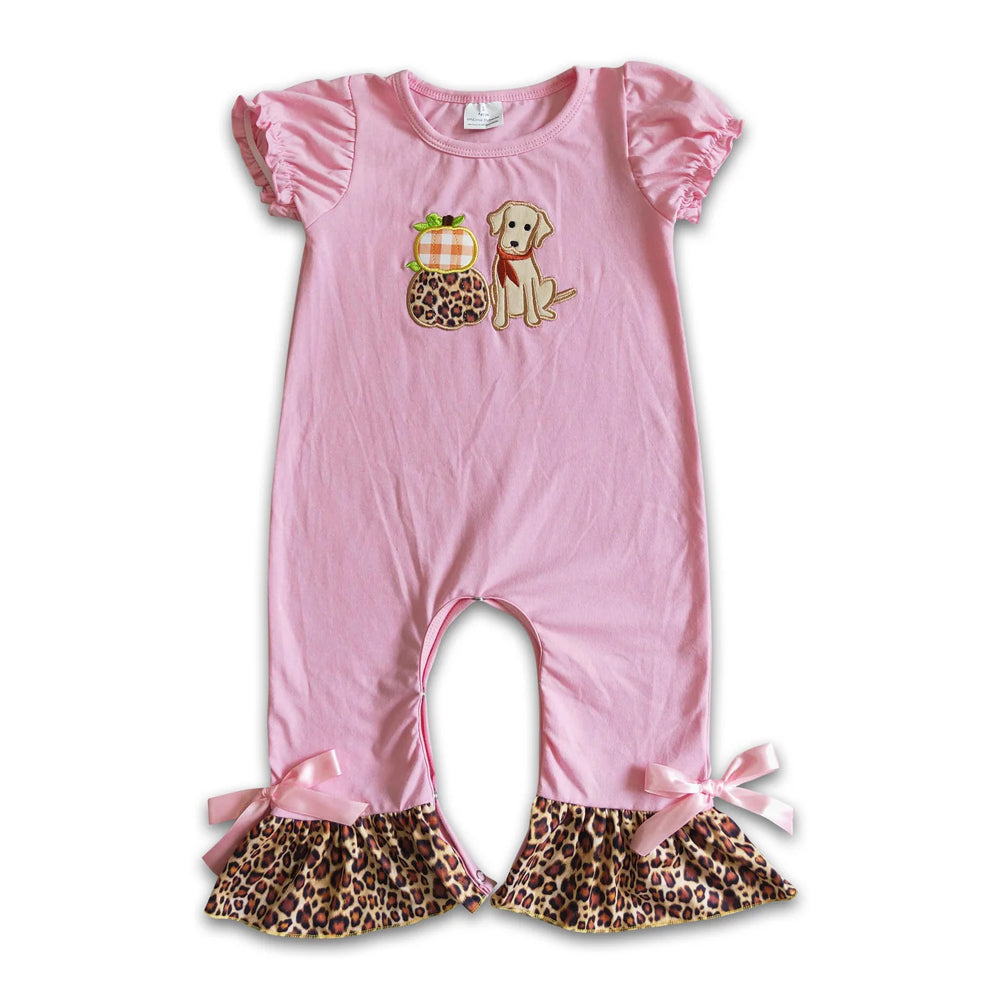 RTS NO MOQ Sibling milk silk Embroidery Baby Girls Floral Pumpkin Ruffle Rompers