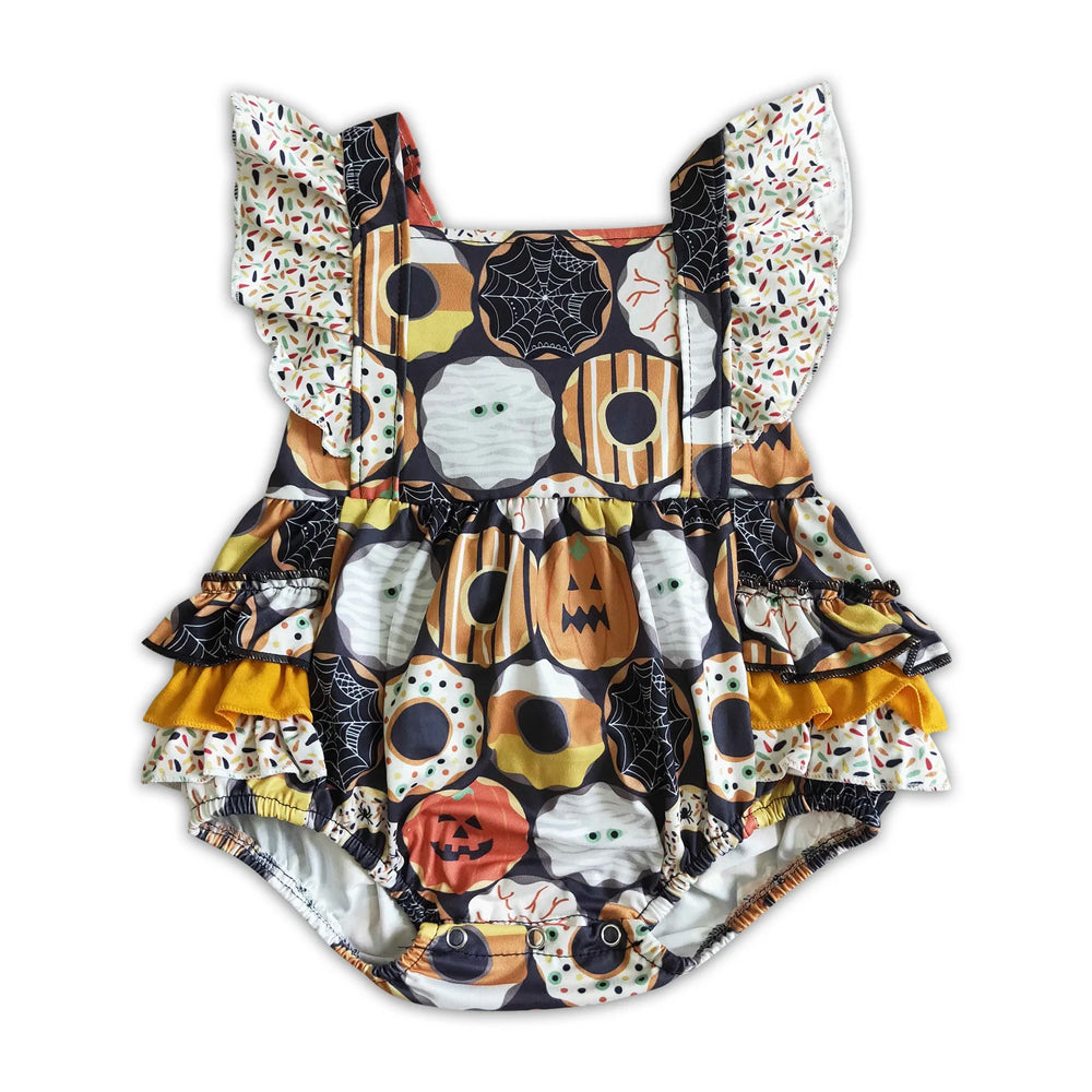RTS NO MOQ Sibling milk silk Baby Girls Halloween pumpkin bubbles rompers