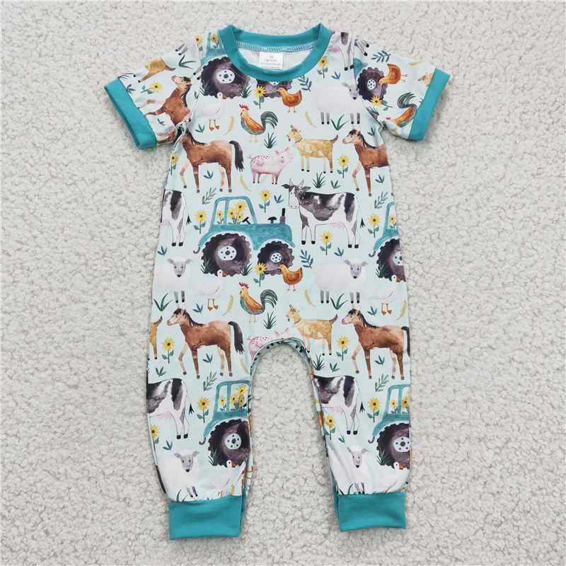 RTS NO MOQ baby Girls Clothes farm pig short sleeve shorts Sets and romper and dress