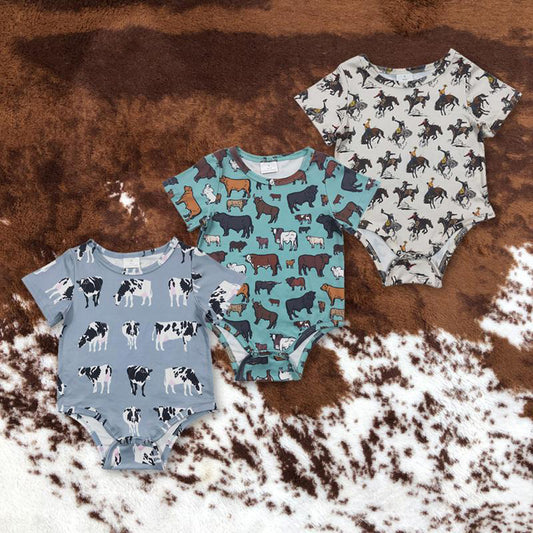 RTS NO MOQ Sibling Baby boy clothes farm cow short-sleeved rompers