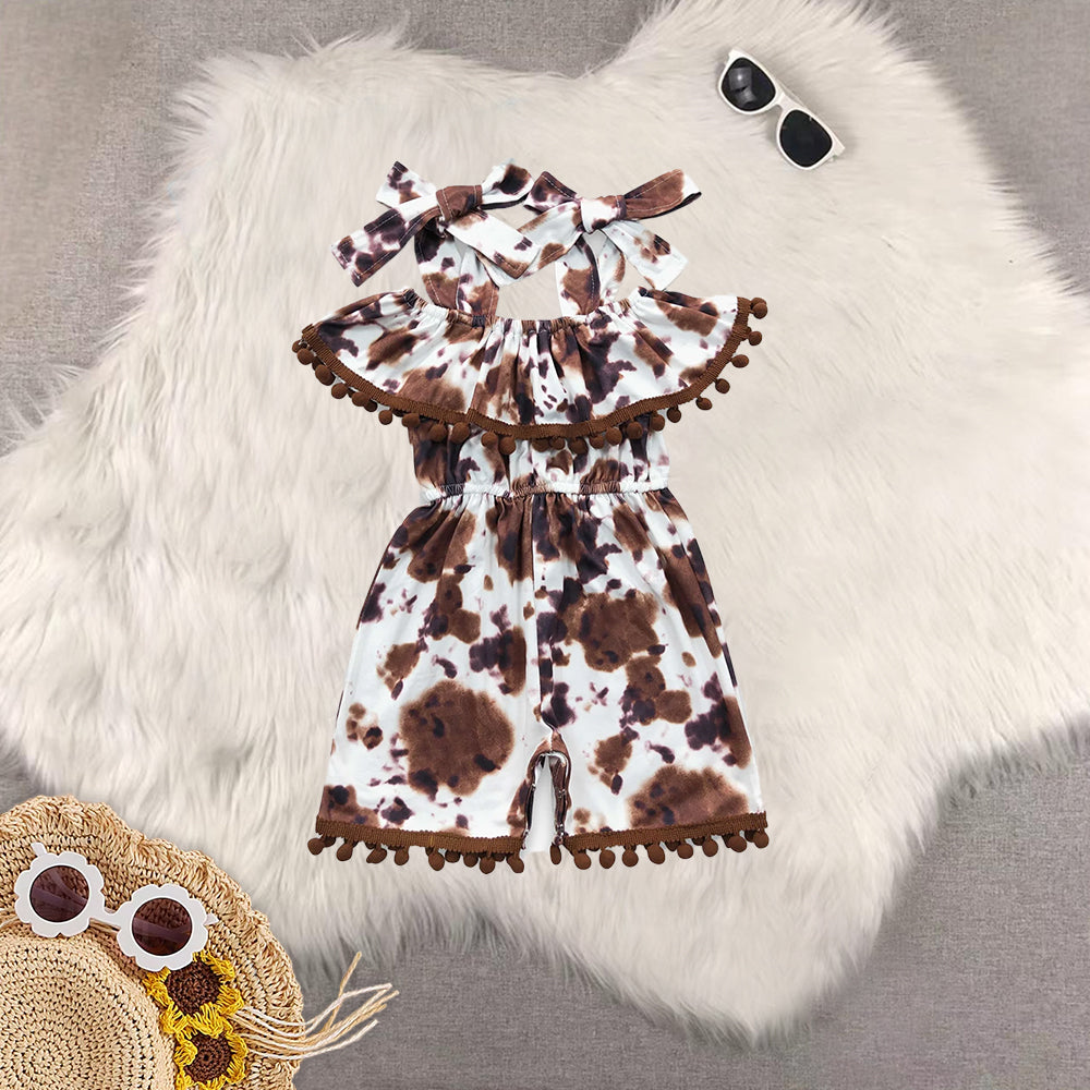 RTS NO MOQ Sibling baby girl clothes cow pattern dress jumpsuit rompers