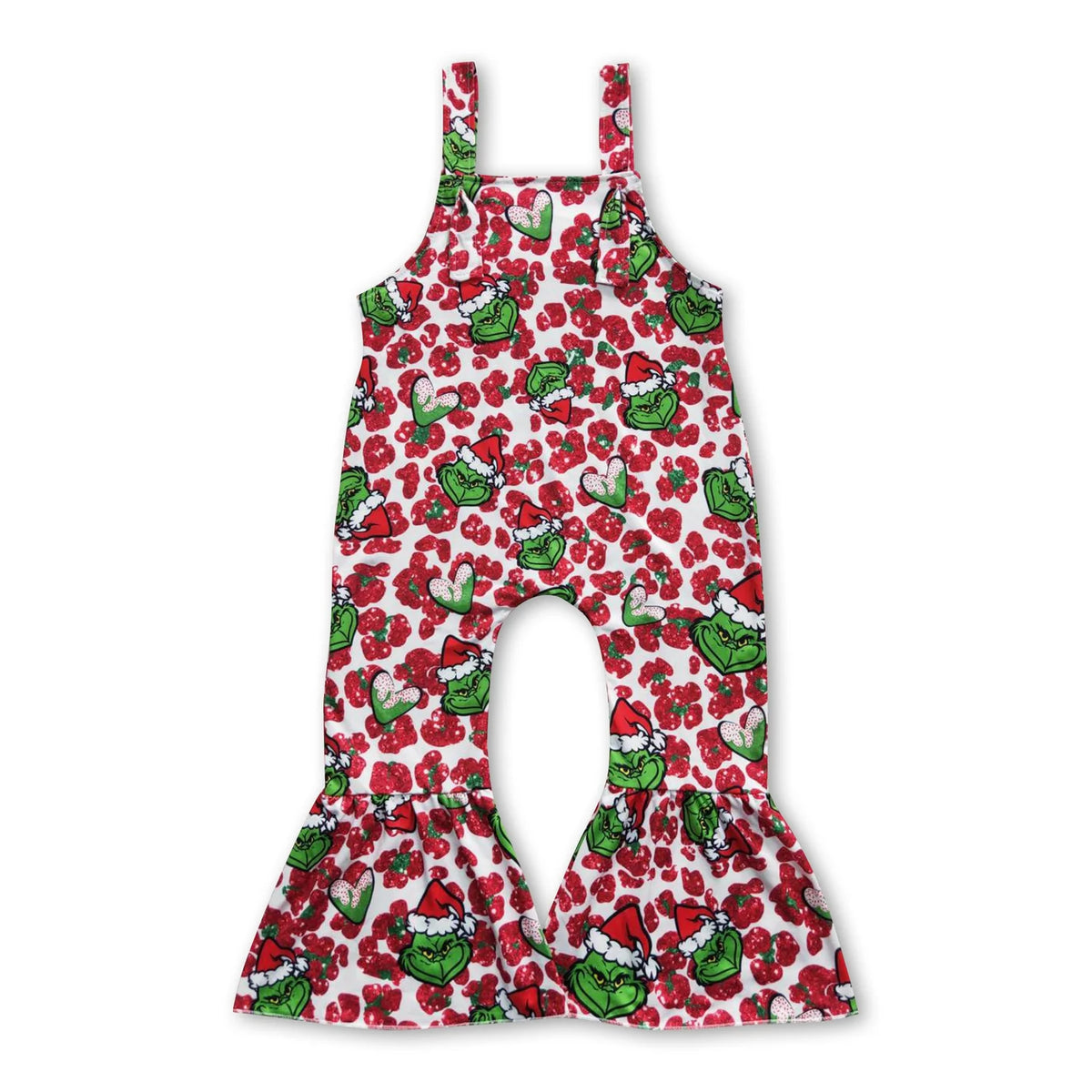 RTS NO MOQ Sibling milk silk Baby Girls Sleeveless Bell Bottom Christmas Jumpsuits Overall