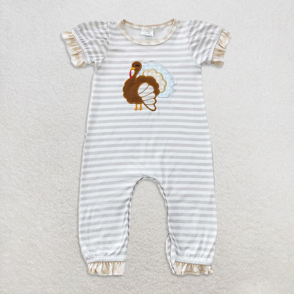 RTS NO MOQ Sibling Baby girls boy clothes Embroidery thanksgiving turkey long-sleeved rompers