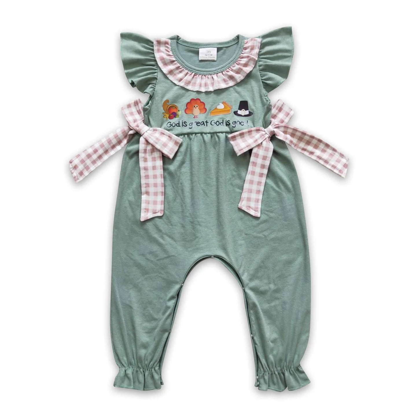 RTS NO MOQ Sibling milk silk Baby Boys Girls Light Green Thanksgiving Turkey Short Sleeve Top Pants Casual Sets Rompers