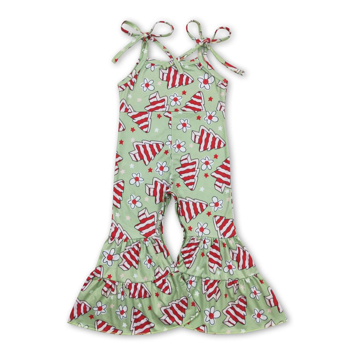 RTS NO MOQ Sibling milk silk Baby Girls Sleeveless Bell Bottom Christmas Jumpsuits Overall