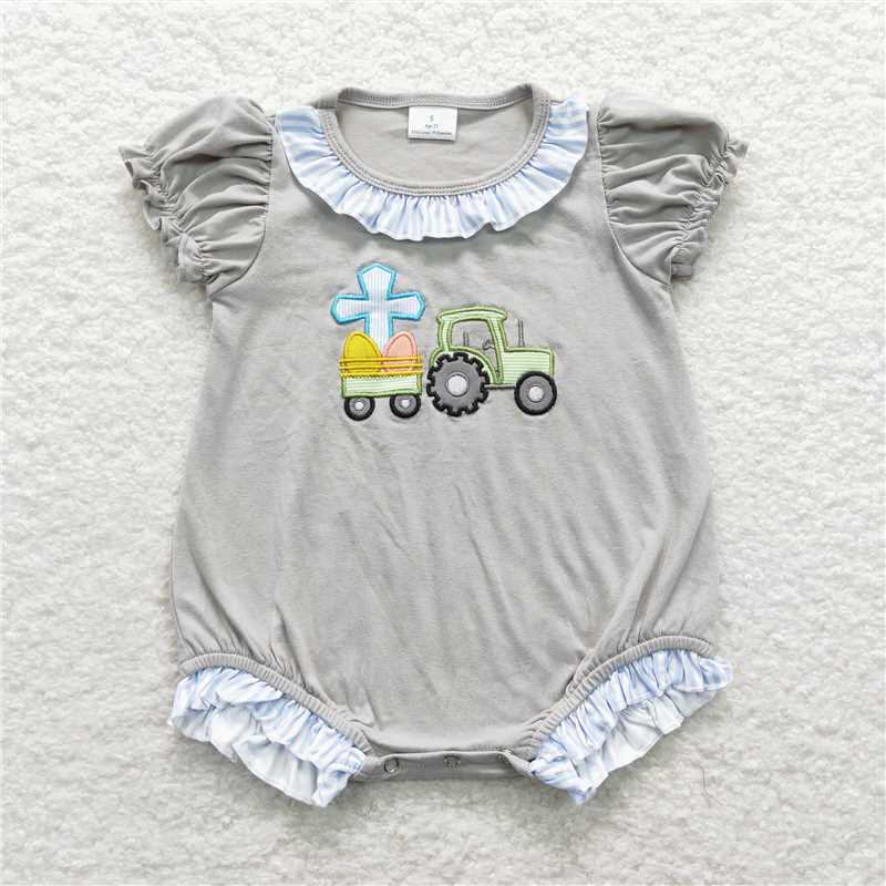 RTS NO MOQ Boys girl embroidery easter short-sleeved shirt pants clothing set romper