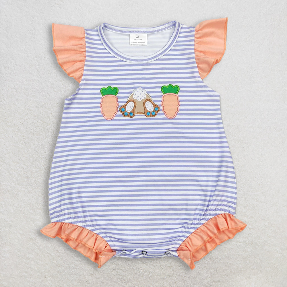RTS NO MOQ Sibling Baby Boys Girls Easter Embroidery Rabbit Stripe Top And Shorts Set Rompers