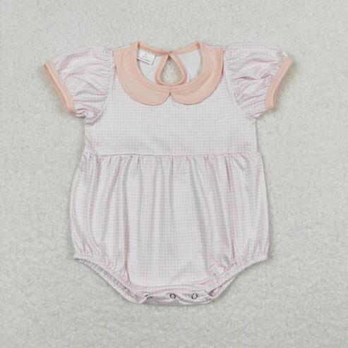 RTS NO MOQ Sibling Baby Boys Girls Pink White Checked Rompers