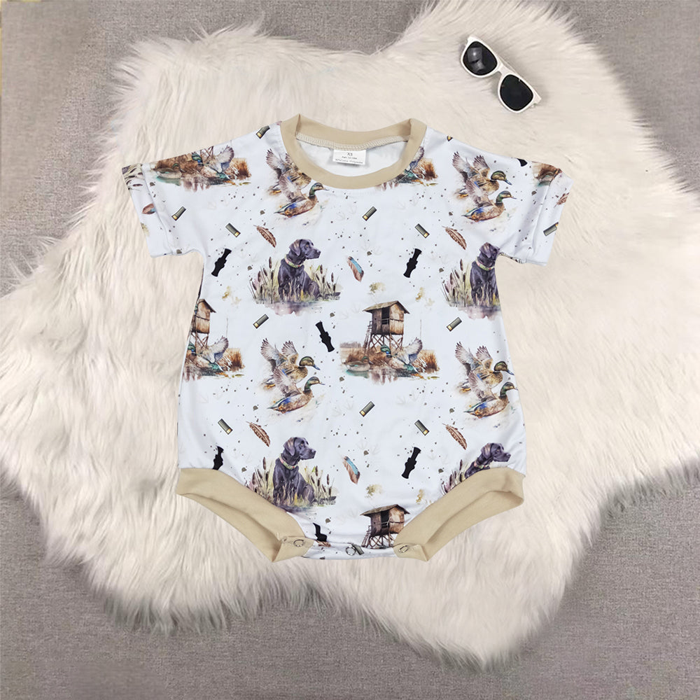 RTS NO MOQ Sibling Baby boy clothes duck puppy embroidery Shorts Sleeve Romper Mixed Sizes