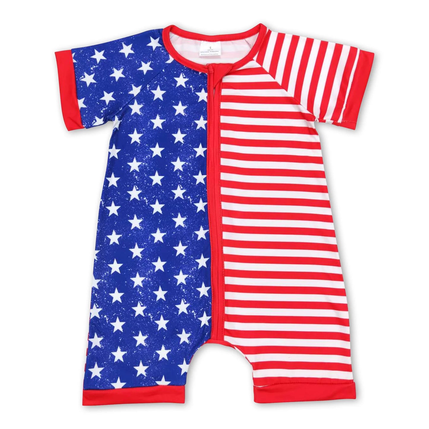 RTS NO MOQ Sibling milk silk Baby Boys And Girls Blue Short Sleeves Star Print Shirt Red Stripe Shorts Set Rompers Dresses 4th Of July Clothes