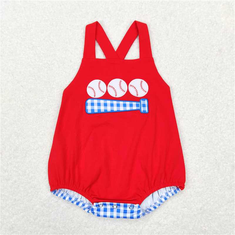 RTS baby girls clothes embroidery baseball Short Sleeve rompers