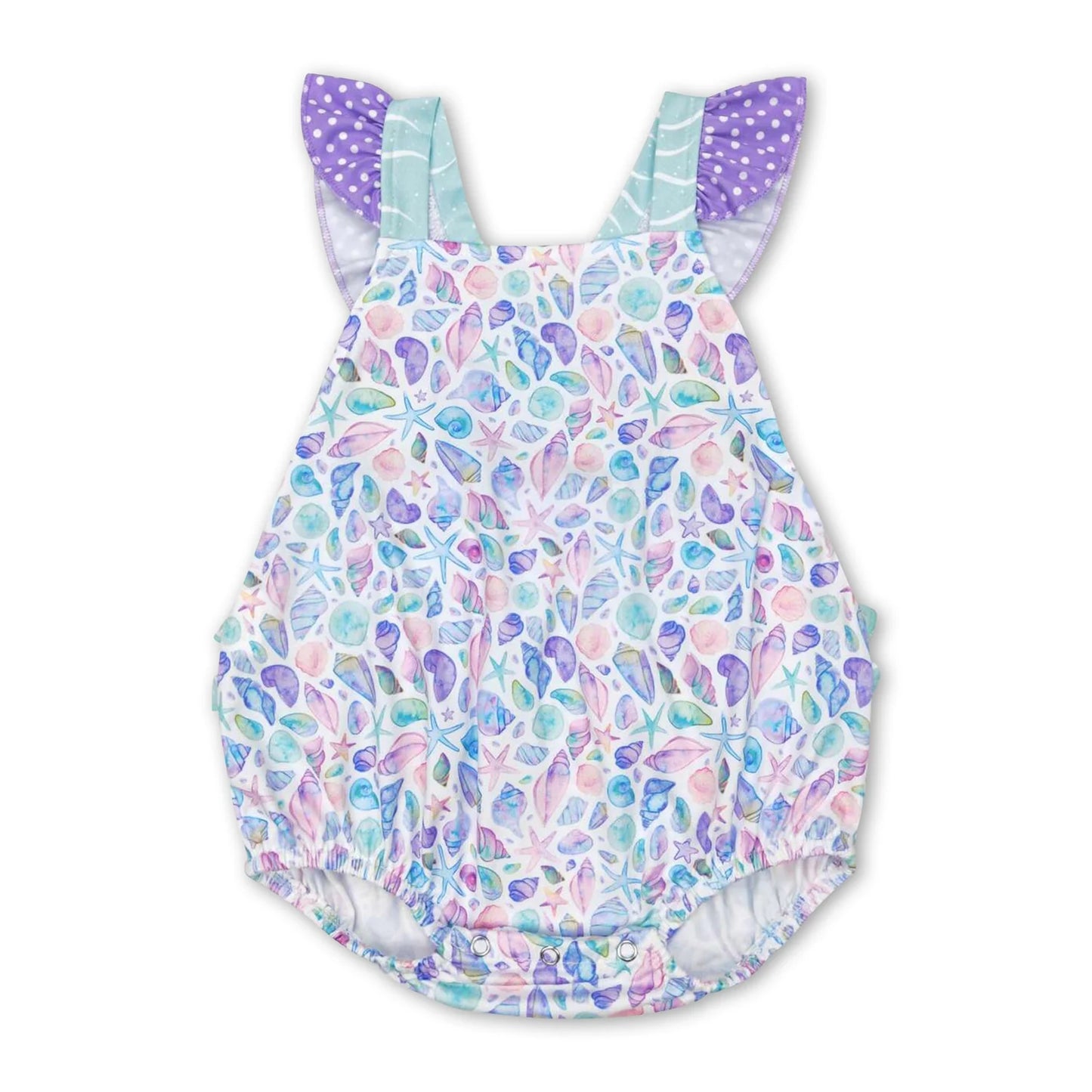 RTS NO MOQ Sibling milk silk Baby Girl Summer Seashell Sleeveless Top Shorts Set Rompers