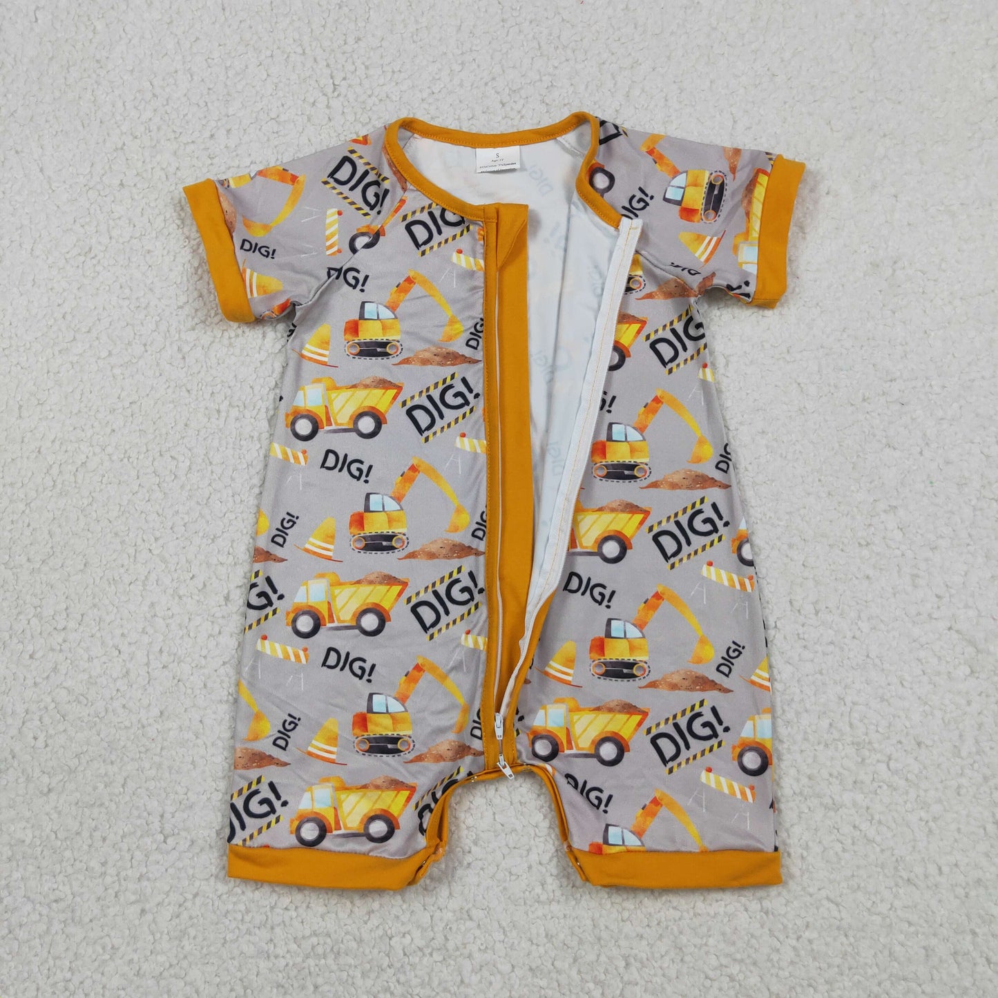 RTS NO MOQ milk silk SR0844 Baby Boys Digger Summer Short Sleeve Zip Rompers