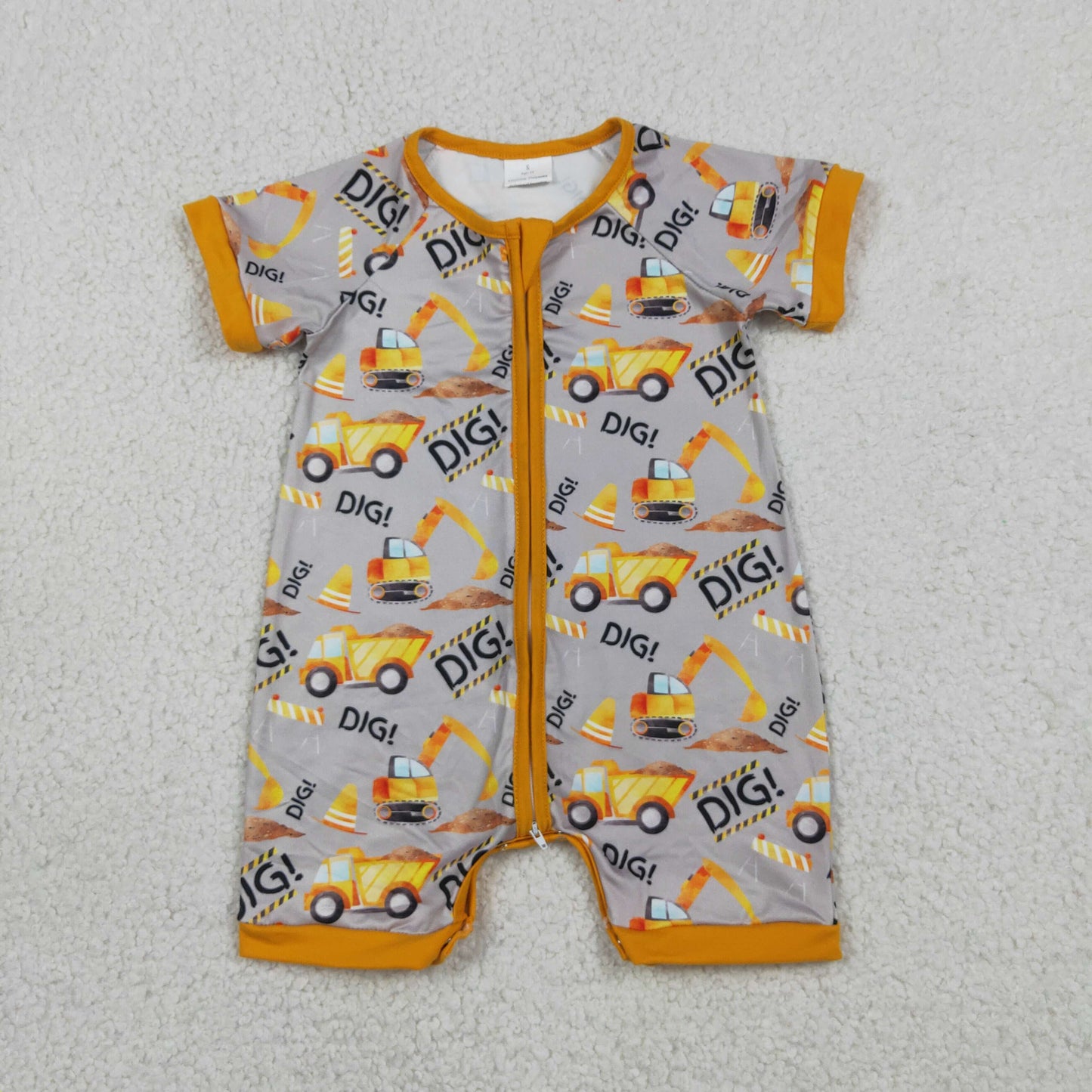 RTS NO MOQ milk silk SR0844 Baby Boys Digger Summer Short Sleeve Zip Rompers