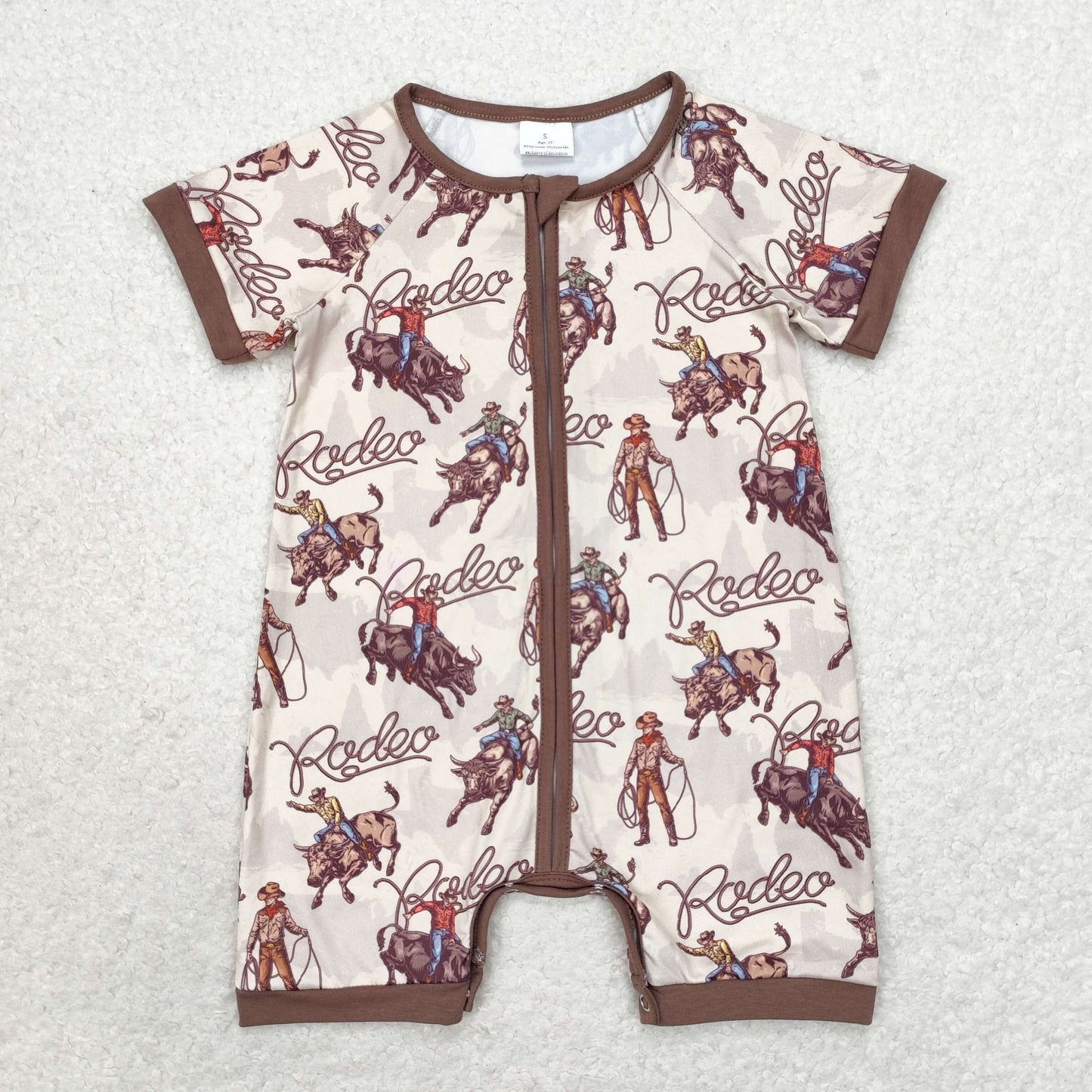 RTS NO MOQ（In Stock) SR0856 Rodeo riding brown zipper short sleeve jumpsuit