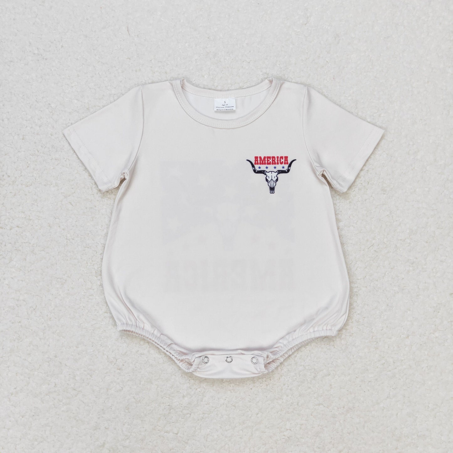 RTS NO MOQ（In Stock) america star alpine cow head beige short-sleeved jumpsuit