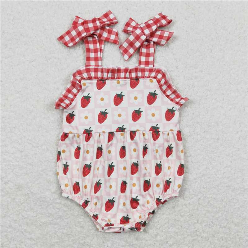 RTS NO MOQ Girls clothes strawberry short sleeve Clothes Sets dress romper