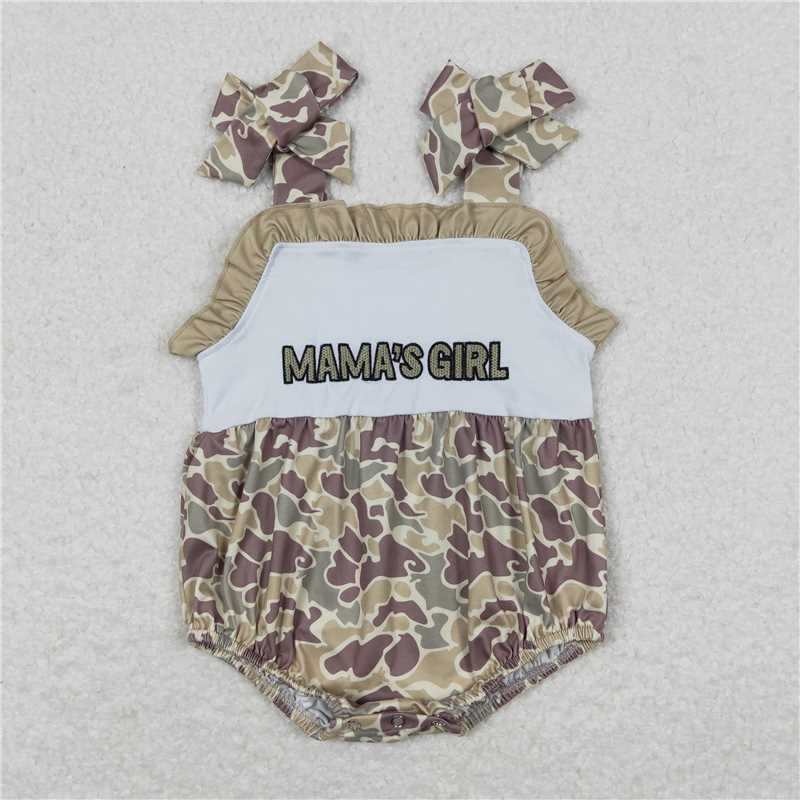 RTS NO MOQ（In Stock) SR0994 girl Embroidered Camouflage MAMA duck suspender romper