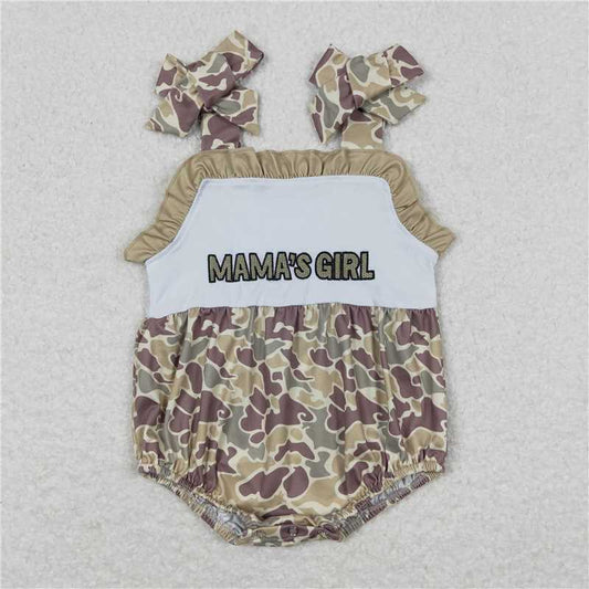 RTS NO MOQ（In Stock) SR0994 girl Embroidered Camouflage MAMA duck suspender romper