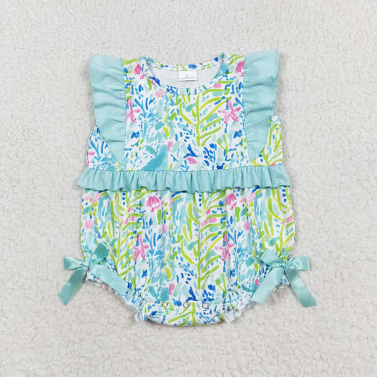 RTS no moq SR1022 Floral teal lace vest jumpsuit Floral teal lace vest jumpsuit