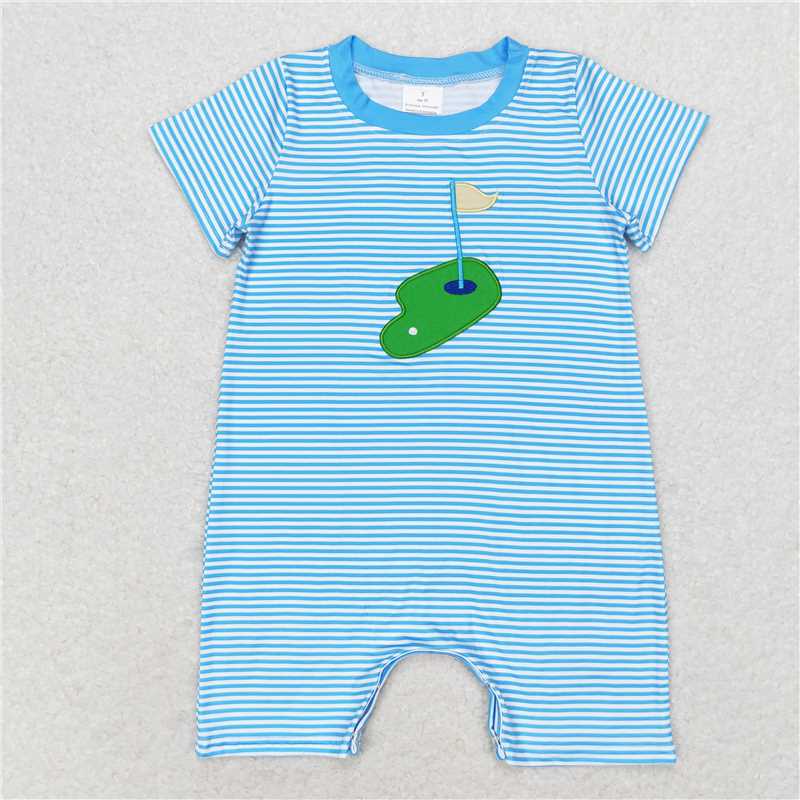 RTS NO MOQ Baby Boys Sibling Embroider Top Blue Summer Clothes Sets Rompers