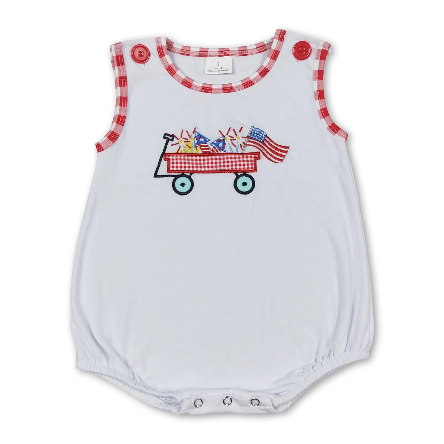 RTS NO MOQ Sibling milk silk Baby Girls Boys Summer 4th Of July Flag And Tractor Print Top Red Checkered Shorts Clothes Set Dress Rompers