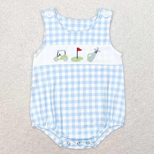 RTS no moq SR1176 Golf sightseeing car blue plaid vest jumpsuit