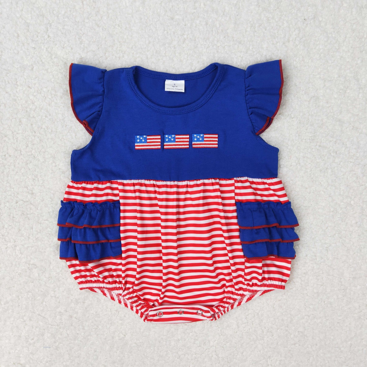 RTS NO MOQ（In Stock) Embroidered flag red and white striped navy blue lace vest jumpsuit