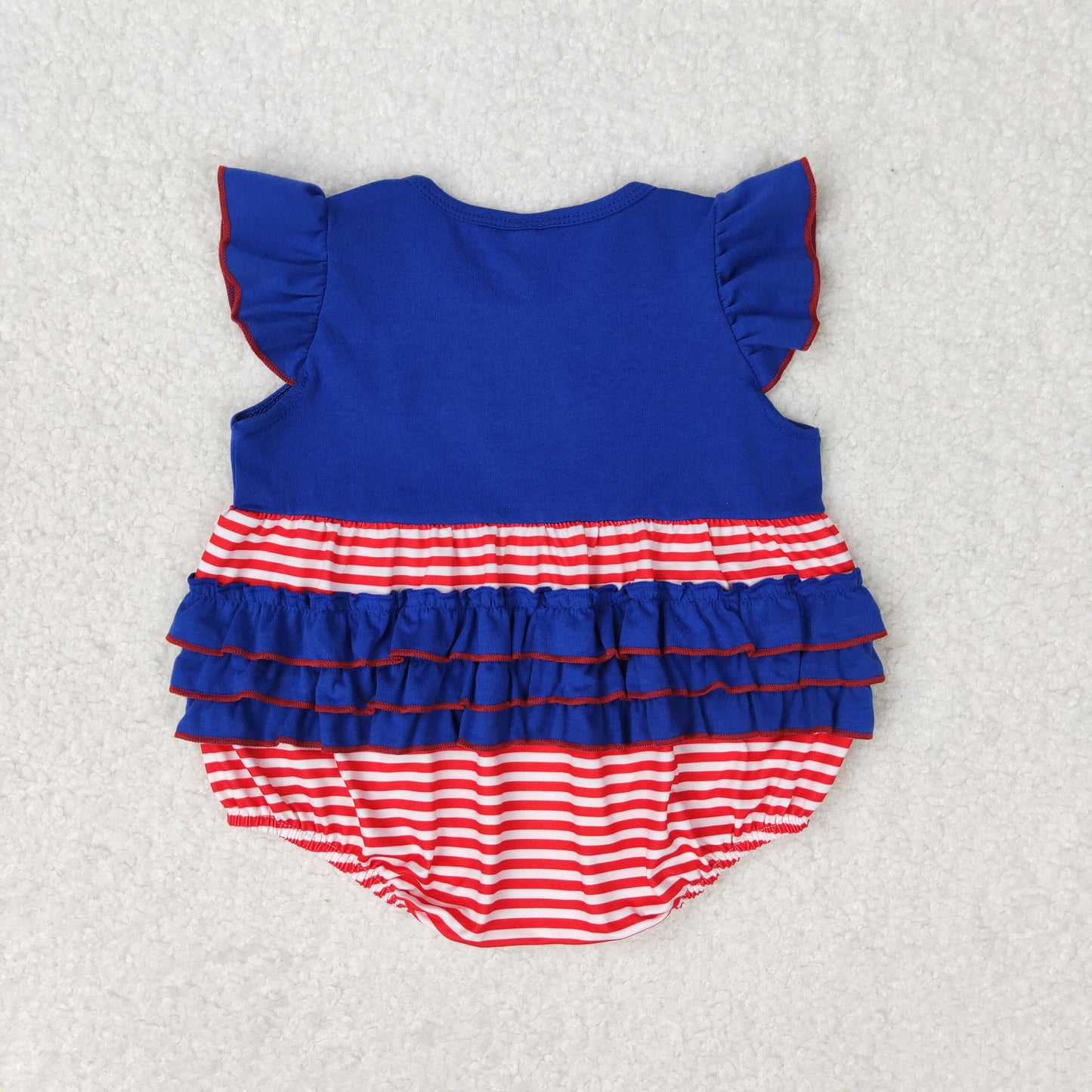 RTS NO MOQ（In Stock) Embroidered flag red and white striped navy blue lace vest jumpsuit