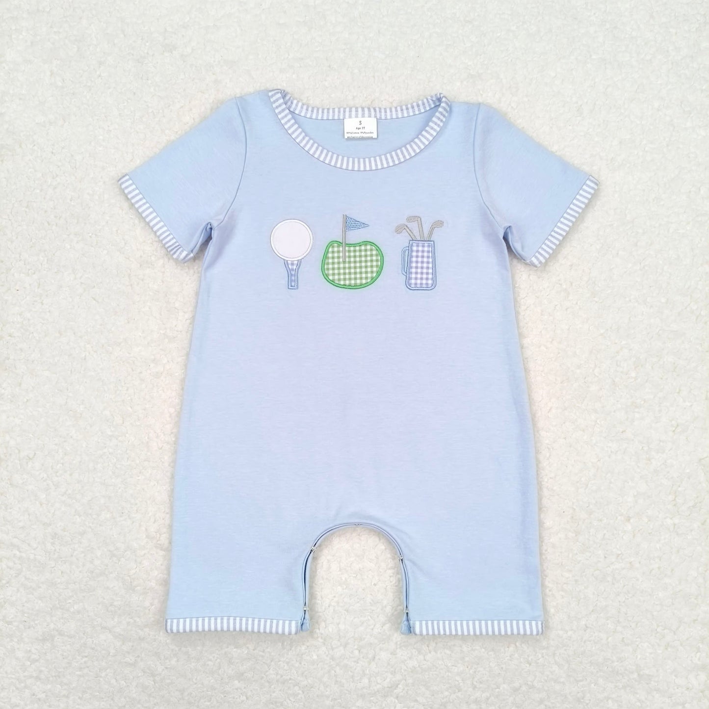 RTS NO MOQ Baby Boys Sibling Embroider Top Blue Summer Clothes Sets Rompers