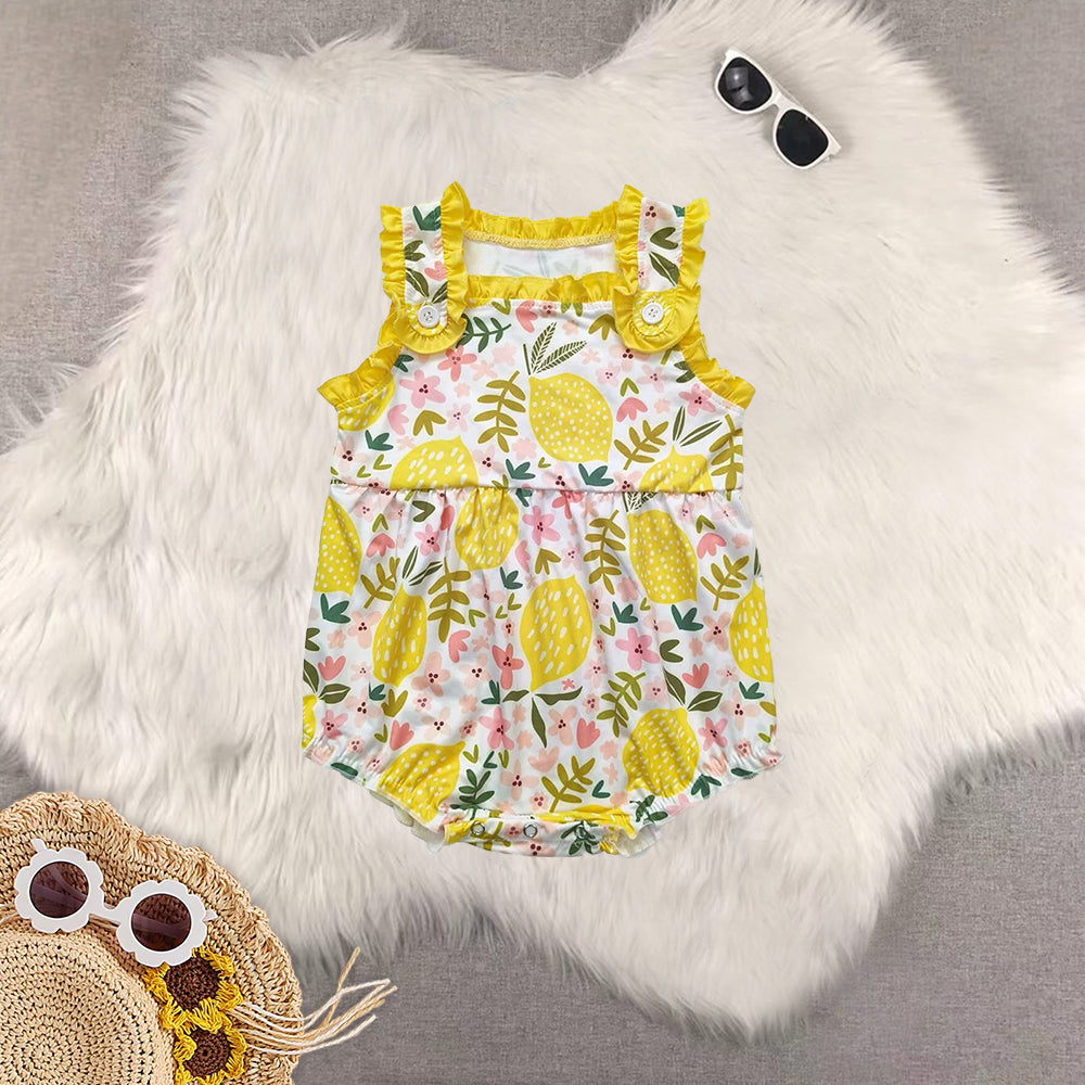 Sibling Baby Girls Lemon Flowers Sumer Sibling Sister Clothes Sets romper