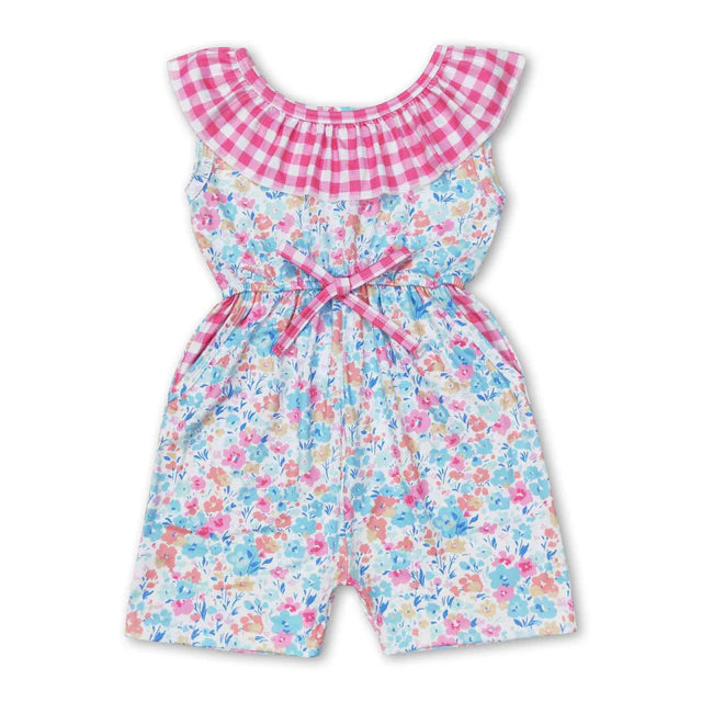 RTS NO MOQ Milk Silk  Sibling Baby Girls Ruffle Neck Summer Pockets Shorts Jumpsuits