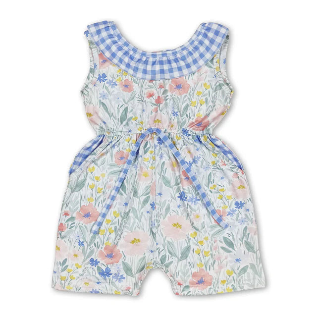RTS NO MOQ Milk Silk  Sibling Baby Girls Ruffle Neck Summer Pockets Shorts Jumpsuits