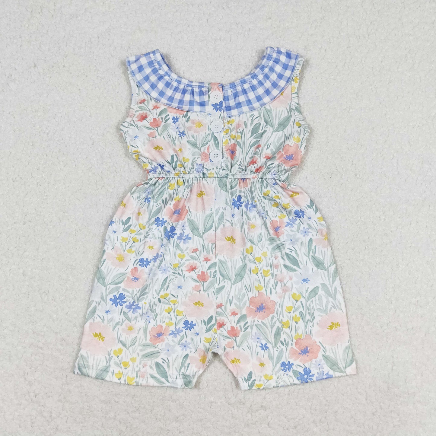 rts no moq SR1343 Floral floral blue and white plaid lace sleeveless jumpsuit