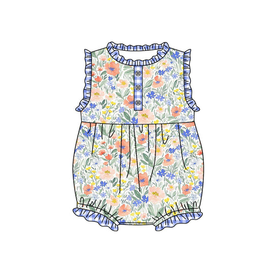 SR1345  baby girl clothes light blue flower summer romper