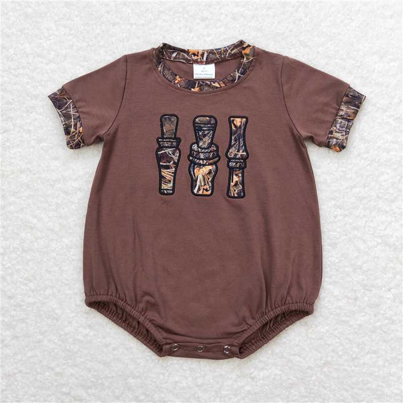 RTS NO MOQ（In Stock) Embroidered Camouflage short sleeve romper