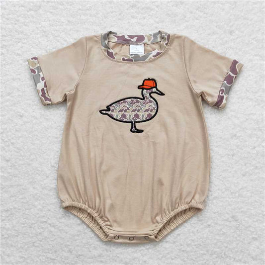 RTS NO MOQ（In Stock) SR1403 Embroidered Camouflage duck short sleeve romper
