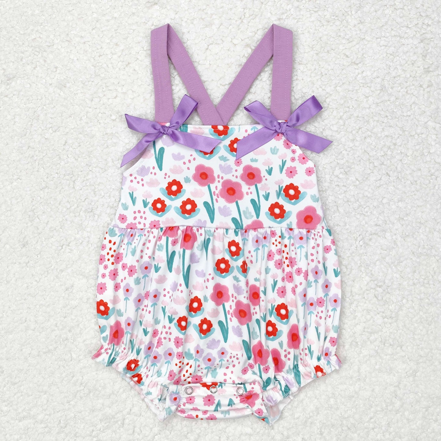 RTS no moq SR1417 Flower purple lace bow vest jumpsuit