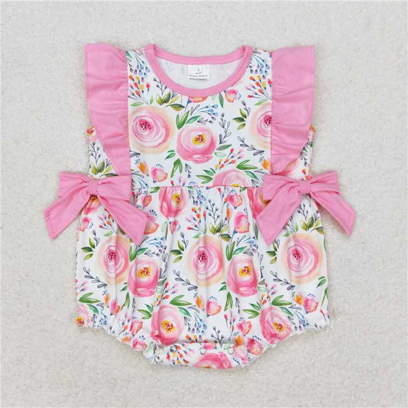 RTS NO MOQ baby Girls Clothes floral short sleeve shorts Sets and romper and dress