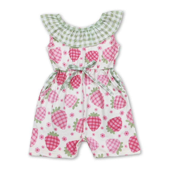 RTS NO MOQ Milk Silk  Sibling Baby Girls Ruffle Neck Summer Pockets Shorts Jumpsuits