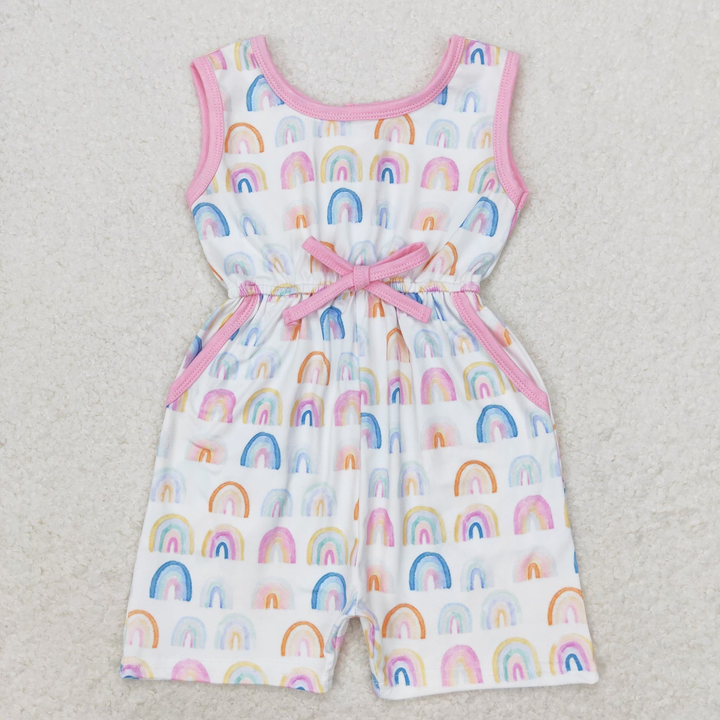 rts no moq SR1600 Rainbow Pink Lace Bow Sleeveless Bodysuit