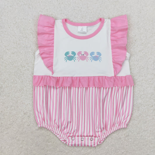 RTS no moq SR1676 Crab pink lace striped vest jumpsuit